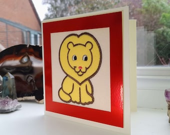 Loving Lion - Intricate Embroidered on Felt - Greetings Card