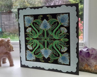 Art Deco Floral - Intricate Embroidered on Felt - Greetings Card