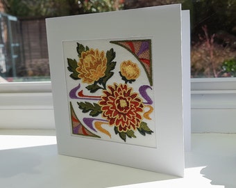 Arts & Crafts Chrysanthemum - Intricate Embroidered on Felt- Greetings Card