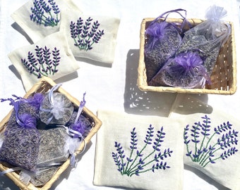 Lavender sachets hand embroidered organic lavender buds lavender dream pillow wedding favors