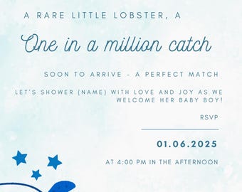 Invitación para Baby Shower con Langosta Azul – Tema Náutico (Plantilla Editable)