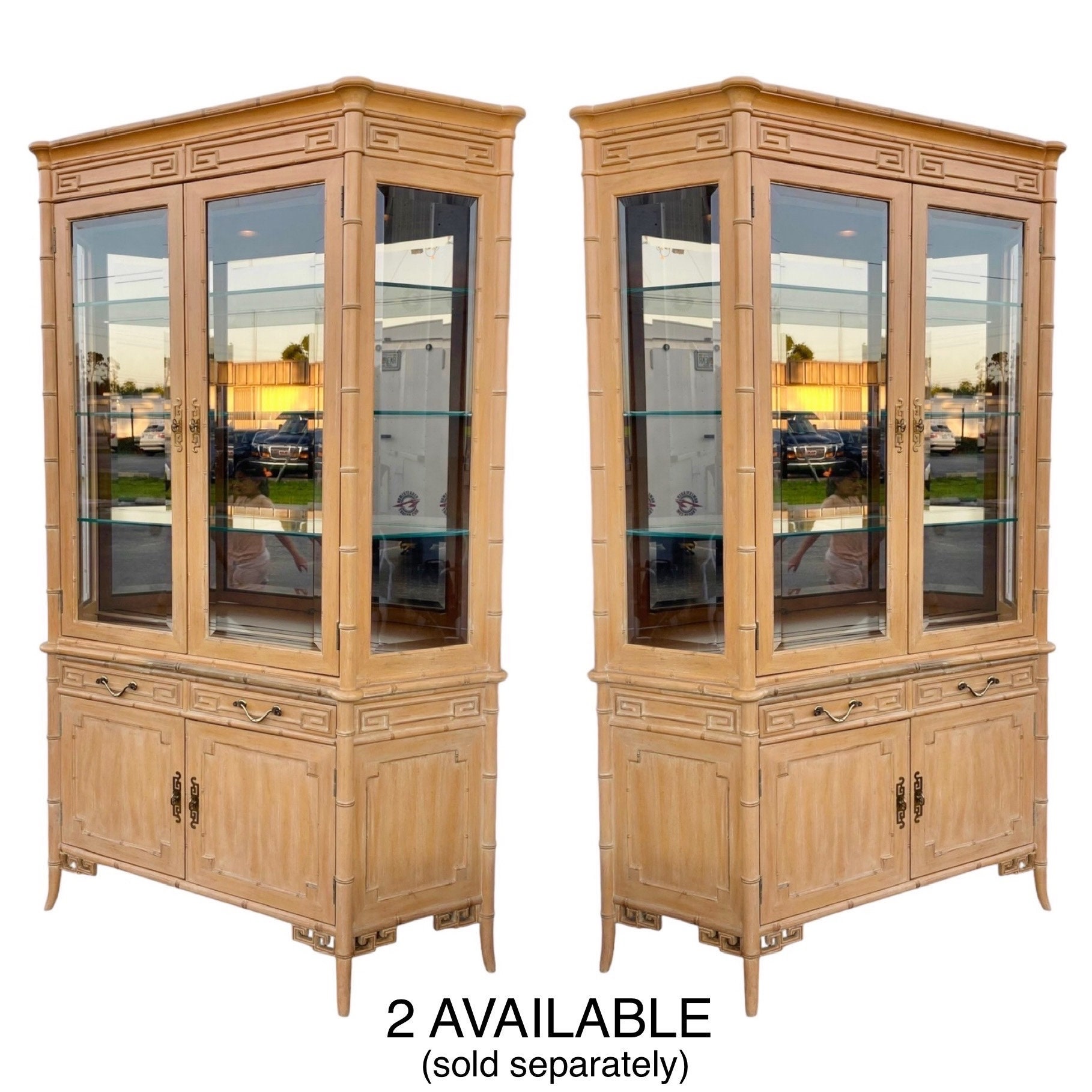 Vintage Chinoiserie China Cabinet by Century With Faux Bamboo