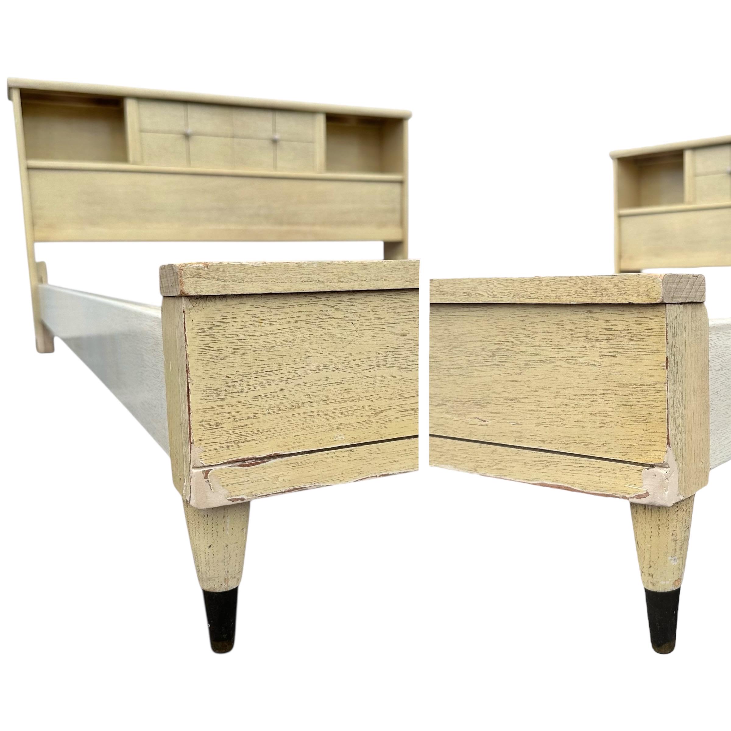 Mid Century Modern Full Size Bed - 1960s Vintage Blonde Wood