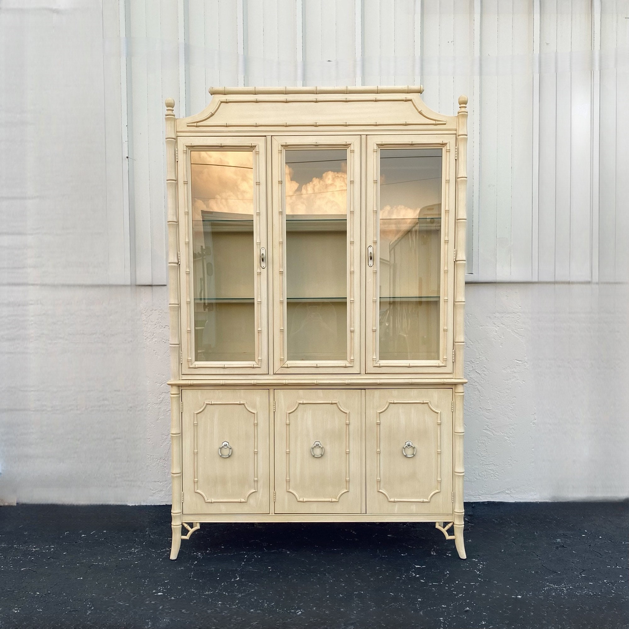 Faux bamboo china cabinet deals