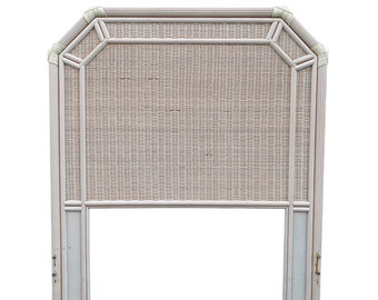 Rattan Twin Headboard with Pencil Reed Trim - Vintage White Wash Coastal Bedroom Furniture