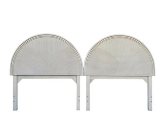 Set of 2 Pencil Reed Twin Headboards - Vintage Creamy White Rattan Arched Curved Half Moon Style Coastal Boho Chic Bedroom Furniture Pair