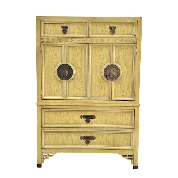 Chinoiserie Armoire Dresser Project by Dixie ShangriLa - Vintage Yellow Wood Asian Chest Hollywood Regency Style Furniture