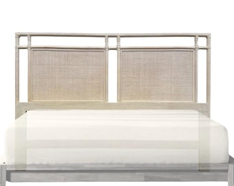 Queen Rattan Wicker Bamboo Headboard by Ficks Reed – Vintage Whitewashed Coastal Boho Chic Bedroom Furniture