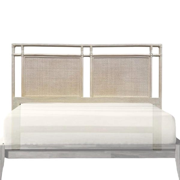Queen Rattan Wicker Bamboo Headboard by Ficks Reed – Vintage Whitewashed Coastal Boho Chic Bedroom Furniture