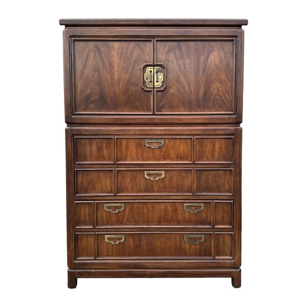 SOLD Chinoiserie Armoire Dresser by Thomasville Mystique - Vintage Wood & Brass Hollywood Regency Asian Style Furniture