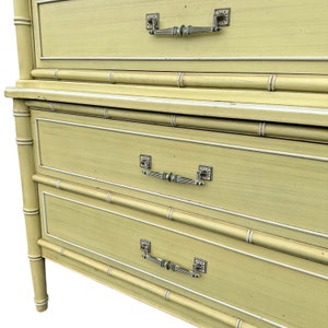 Henry Link Bali Hai Tallboy Dresser 1970s Vintage Yellow Wash Two Tier Faux Bamboo Chest of 5 Drawers Hollywood Regency Coastal Furniture image 7
