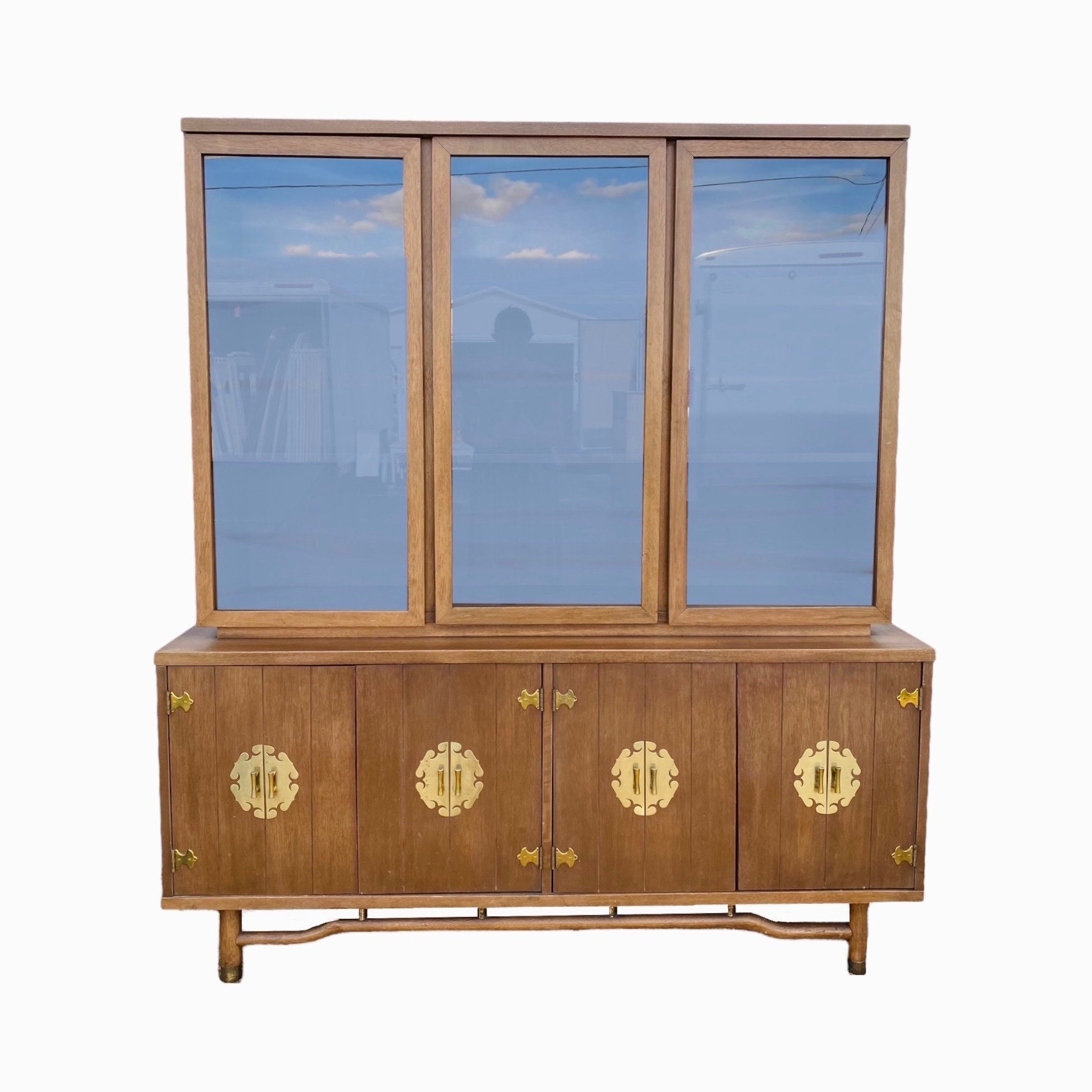 Chinoiserie China Cabinet With Asian Style Brass Hardware