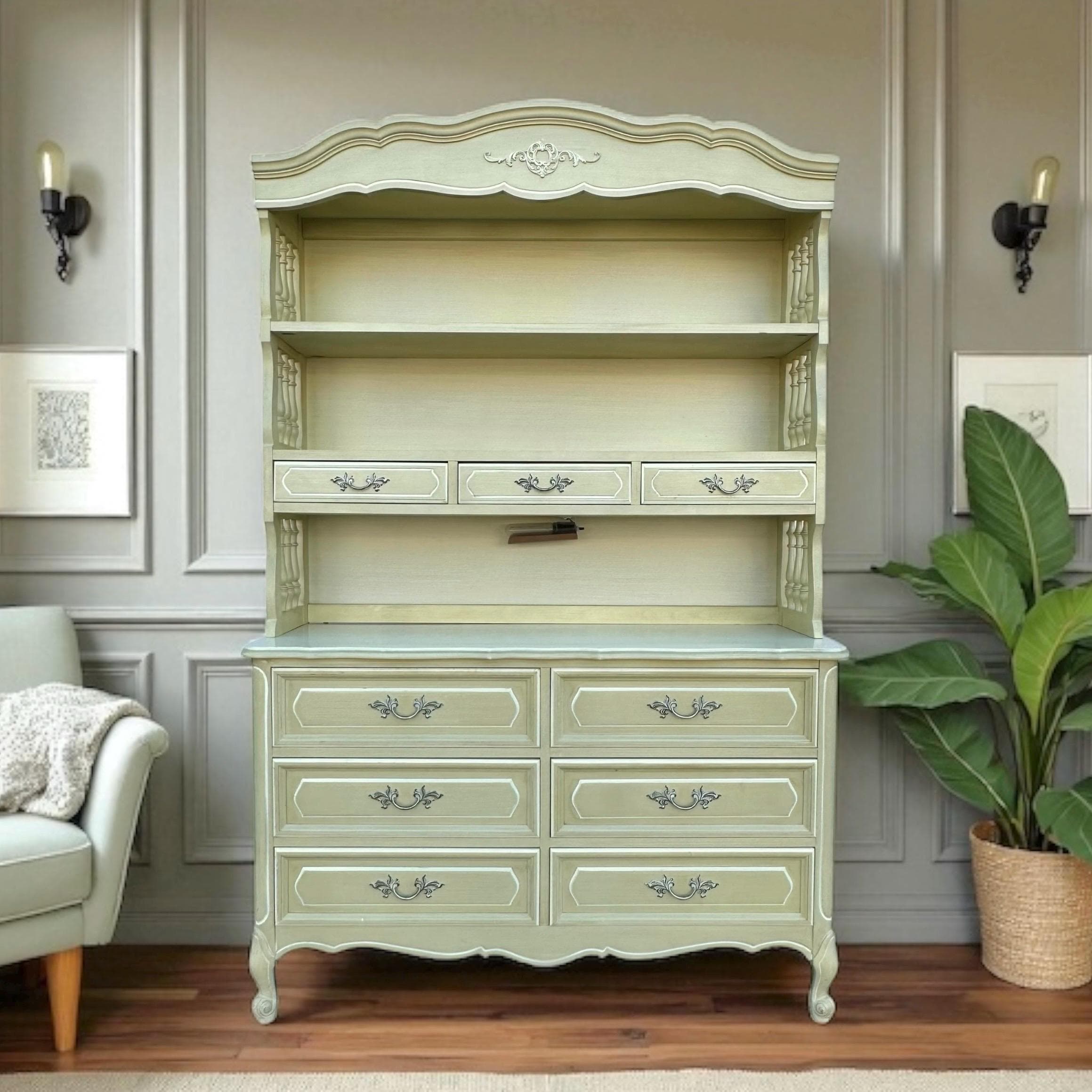 French Provincial Dresser & Bookcase Hutch by Henry Link - 1970s