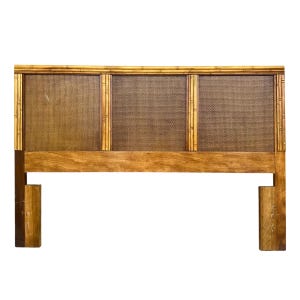 Vintage Queen Headboard with Faux Bamboo and Rattan - Florida Furniture Coastal Wooden Bedroom Furniture