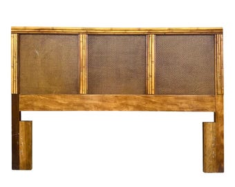 Vintage Queen Headboard with Faux Bamboo and Rattan - Florida Furniture Coastal Wooden Bedroom Furniture