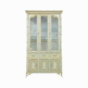 Worlds Away Marcus Cabinet with Gold Leaf Bamboo Hardware - Glossy White  Lacquer