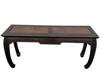 Chinoiserie Console with Ming Style Feet - Vintage Two Tone Black & Wood Asian Sofa or Entry Table