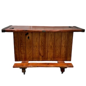 Victory Ship Hatch Cover Bar by Sub-Sea Artifacts - Vintage Maritime Rolling Nautical Solid Wood with Foot Rest Coastal Door Serving Table