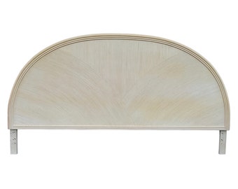 Pencil Reed King Headboard - Vintage Creamy White Wood Rattan Arched Curved Half Moon Style Coastal Bedroom Furniture