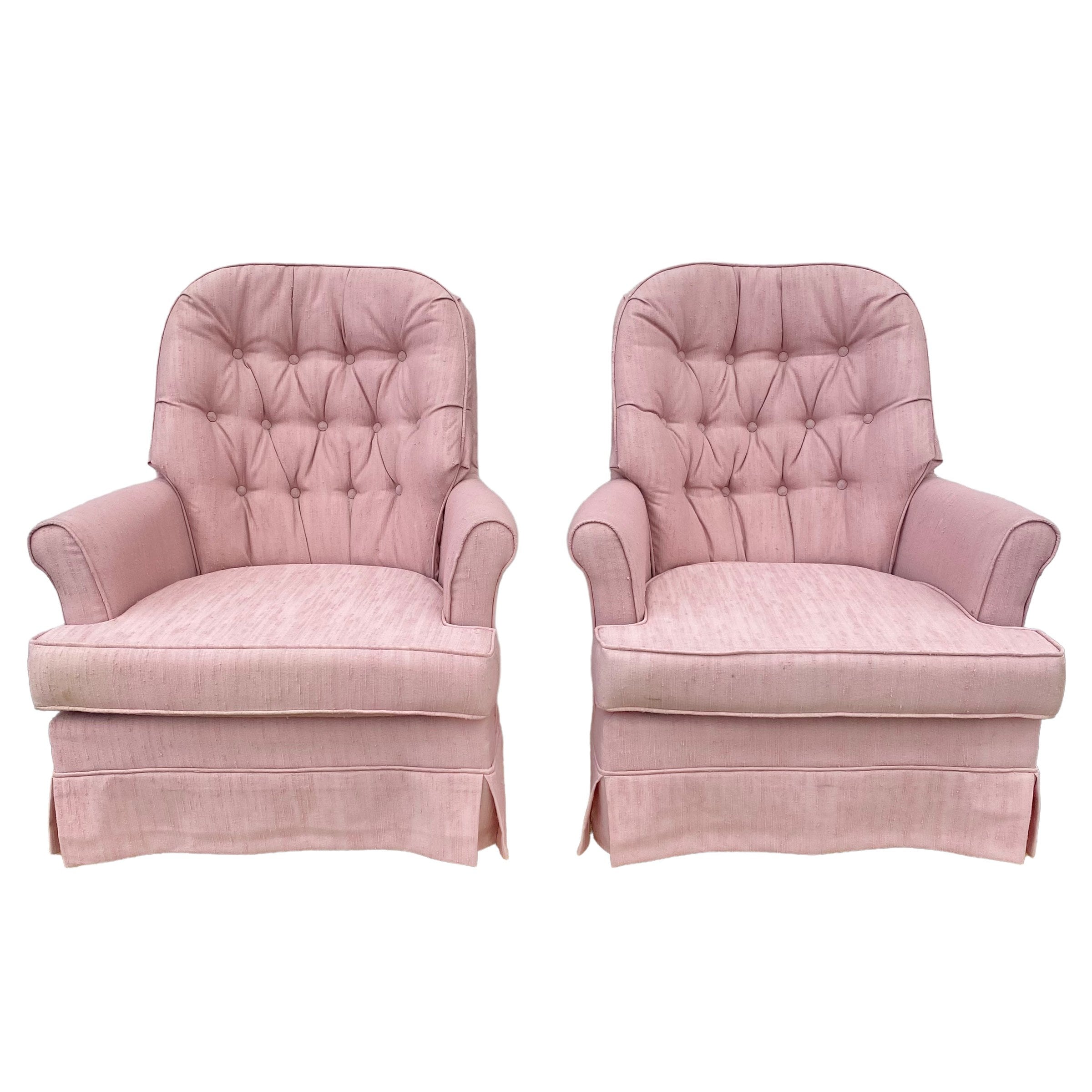 Set of 2 Pink Swivel Club Chairs Vintage Tufted Upholstered - Etsy
