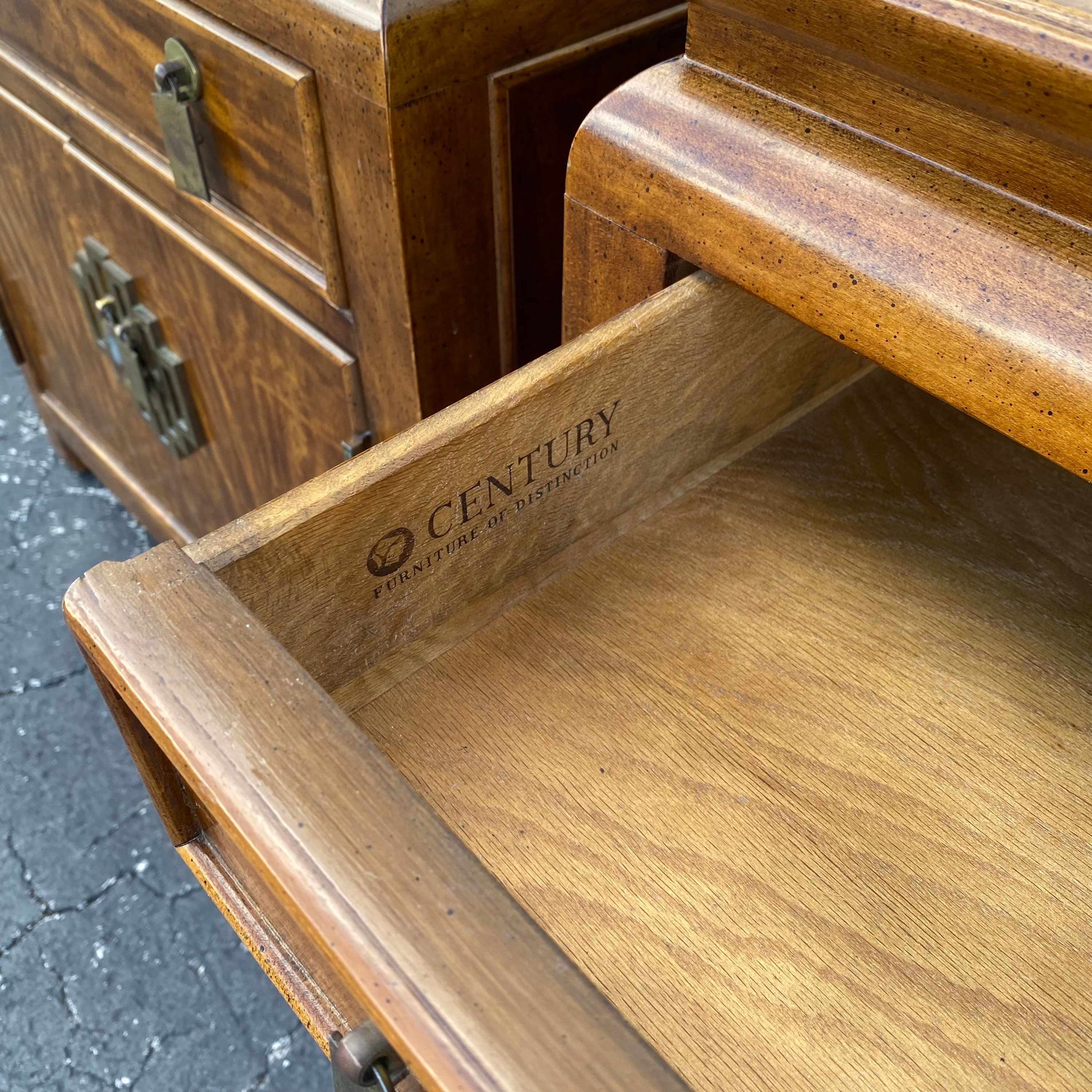 Burl Wood Chinoiserie Nightstands by Raymond Sobota Century