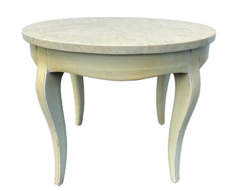 French Provincial Stool 20”Wide 16”High FREE SHIPPING Vintage Small Round Bench with Faux Marble Top - Side or End Table