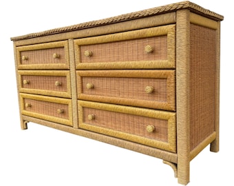 Natural Wicker Dresser by Henry Link 58” Long - Vintage Lexington