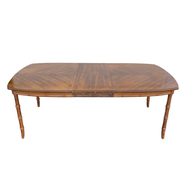 Faux Bamboo Dining Table with Leaf 82x42 Oval by Stanley - Vintage Wood Hollywood Regency Palm Beach Coastal Furniture