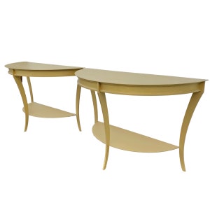 Steel Demilune Console Tables Set of 2 FREE SHIPPING Vintage Mastercraft Modern American Curved Half Moon Metal Coated in Gold Brass