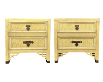 Set of 2 Chinoiserie Nightstands by Dixie ShangriLa FREE SHIPPING - Vintage End Tables Pair Asian Style Hollywood Regency Bedroom Furniture