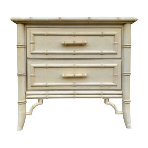 Faux Bamboo Nightstand by Dixie Aloha FREE SHIPPING - Original Vintage Creamy White Hollywood Regency Coastal Style End Table