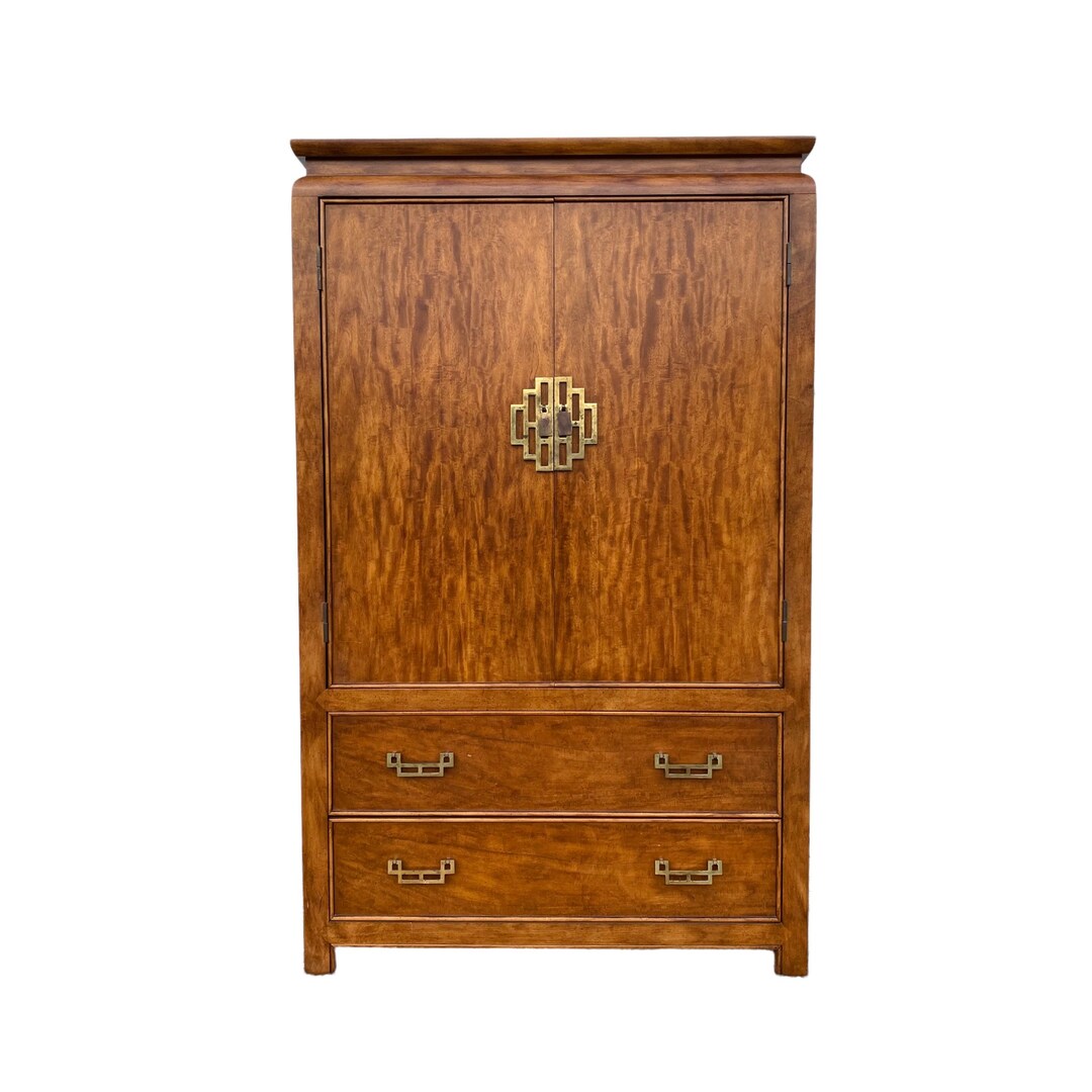 Vintage Burl Chinoiserie Armoire Dresser by Century Chin Hua Asian