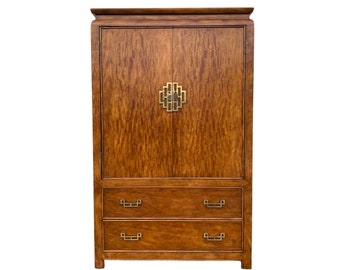 Vintage Burl Chinoiserie Armoire Dresser by Century Chin Hua - Asian Style Chest Hollywood Regency Oriental Wood Furniture