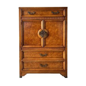 Henry Link Mandarin Armoire Project with Burl Wood & Brass - Vintage Chinoiserie Asian Oriental Style Dresser Cabinet Furniture
