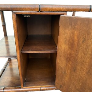 Faux Bamboo End Table 28x18x25High with Asian Brass Details, Cabinet and Shelves Vintage Chinoiserie Hollywood Regency Accent Side Table image 4