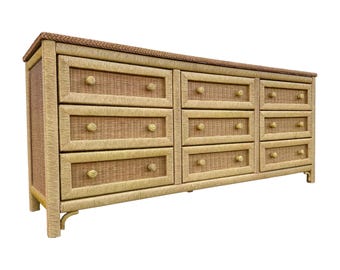 Henry Link Wicker Dresser with 9 Drawers - Vintage Wrapped Rattan Coastal Boho Chic Furniture
