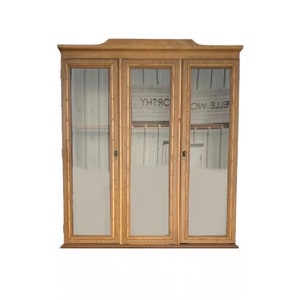 Vintage Lighted Hutch by Broyhill - Illuminated Wooden Faux Bamboo & Glass Display Hollywood Regency Coastal Style
