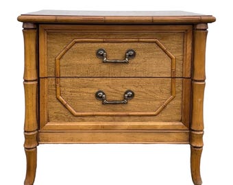 Vintage Faux Bamboo Nightstand by Broyhill - Brown Wooden Hollywood Regency Coastal Style End Table