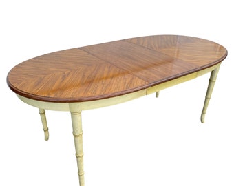 Faux Bamboo Dining Table with Leaf 77x38 Oval by American of Martinsville - Vintage Two Tone Wood Hollywood Regency Coastal Furniture