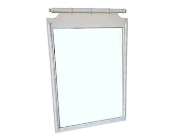 Faux Bamboo Mirror 43x29 LOCAL PICKUP Vintage Creamy White Henry Link Style Hollywood Regency Furniture