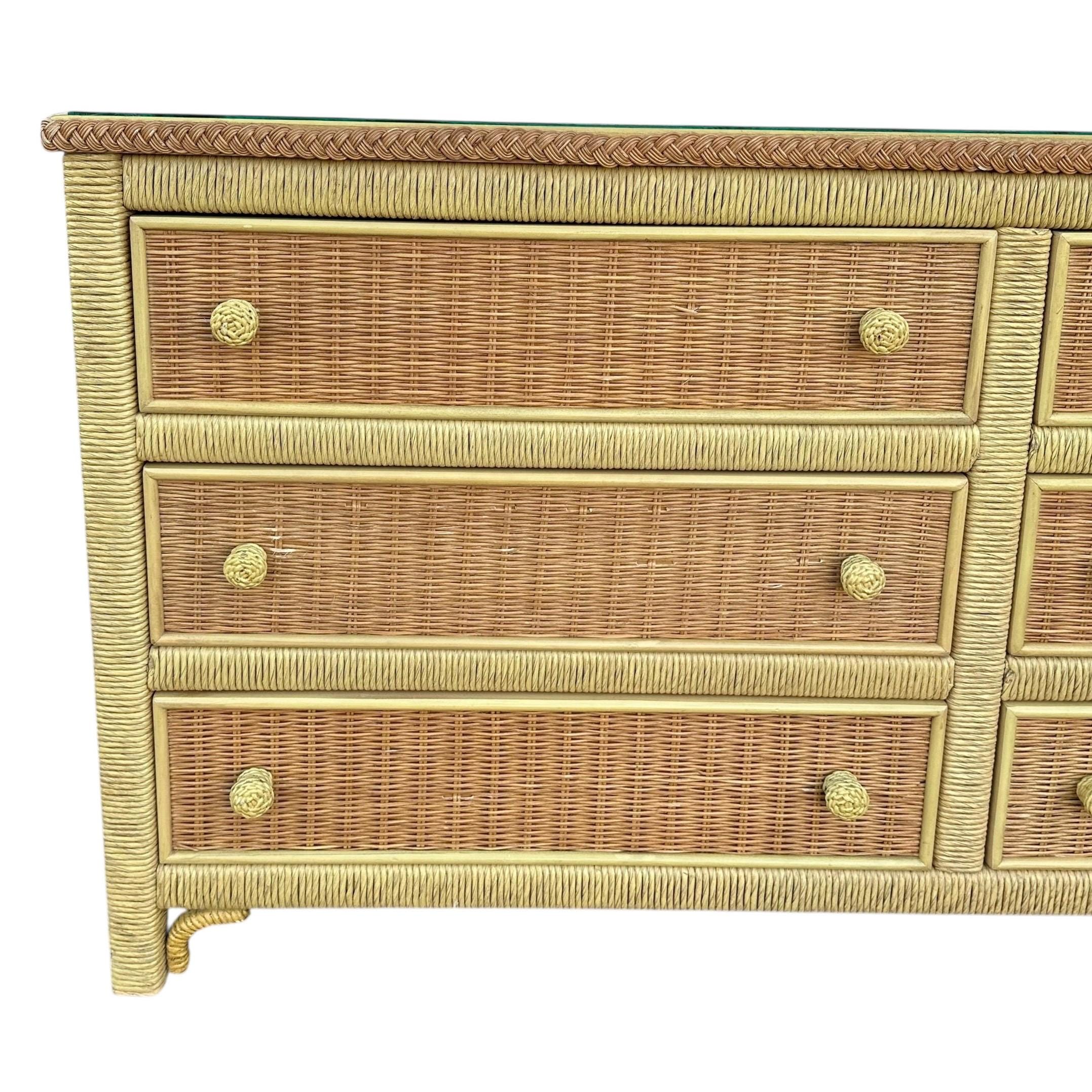 Henry Link Wicker Dresser With 6 Drawers - Vintage Wrapped Rattan ...