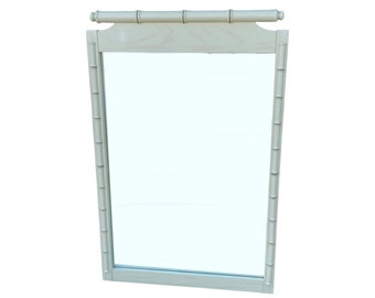 Faux Bamboo Mirror 43x29 LOCAL PICKUP Vintage White Wash Henry Link Style Hollywood Regency Furniture