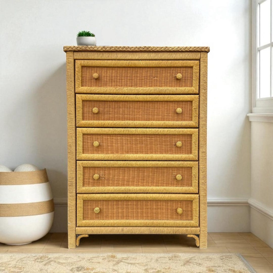 Wicker Dresser Chest by Henry Link - Vintage Natural Wrapped