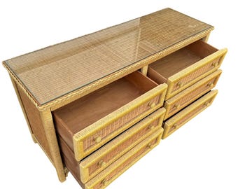 Natural Wicker Dresser by Henry Link 58” Long - Vintage Lexington