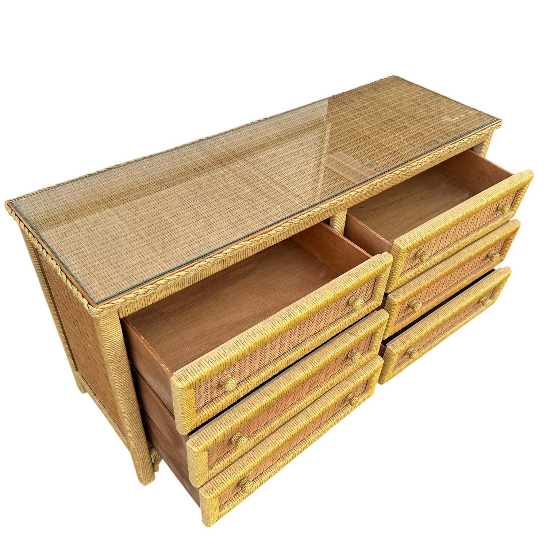Natural Wicker Dresser by Henry Link 58” Long - Vintage Lexington