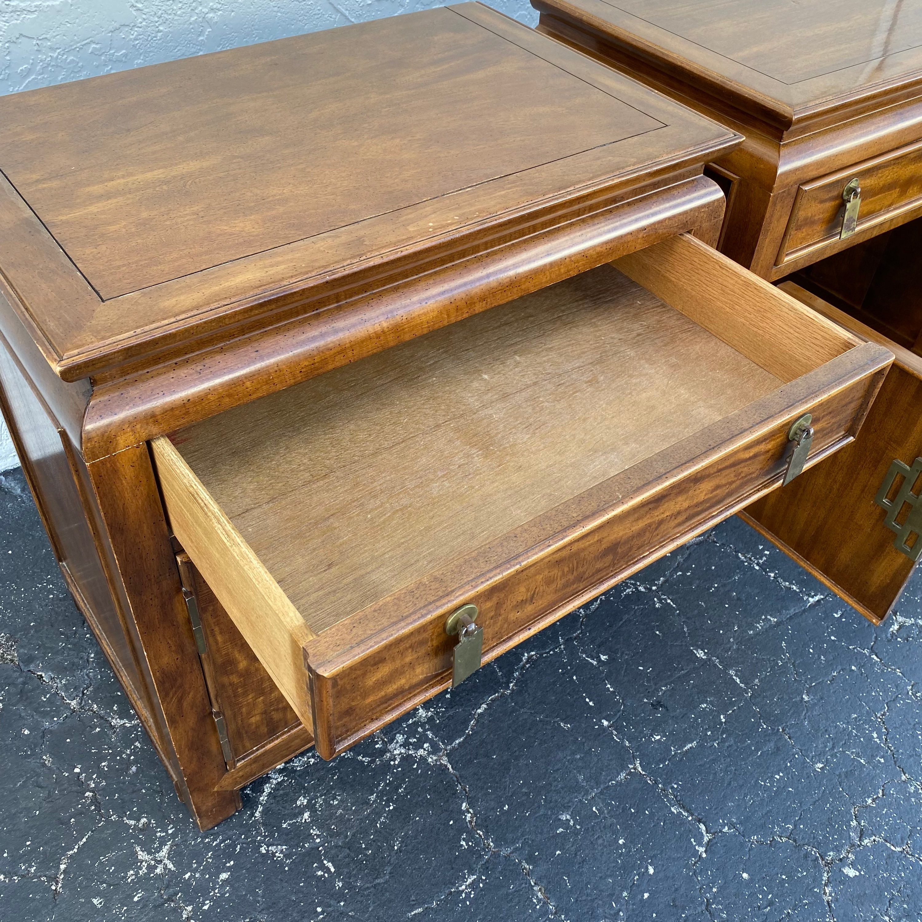 Burl Wood Chinoiserie Nightstands by Raymond Sobota Century