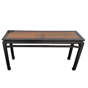 Chinoiserie Console with Ming Style Feet - Vintage Two Tone Black & Wood Asian Sofa or Entry Table