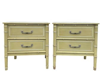 Henry Link Nightstands Set of 2 - Original Vintage Green Bali Hai Faux Bamboo End Tables Pair Hollywood Regency Chinoiserie Coastal