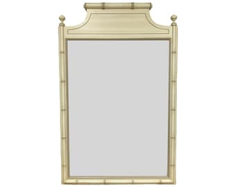 Henry Link Mirror 39x25 LOCAL PICKUP Vintage Creamy White Bali Hai Faux Bamboo Coastal Hollywood Regency