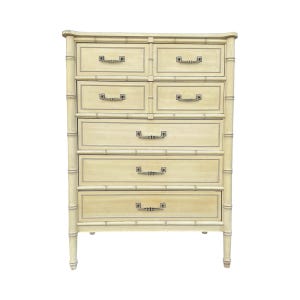 Vintage Henry Link Tallboy Dresser - Creamy White, Faux Bamboo, Hollywood Regency Style